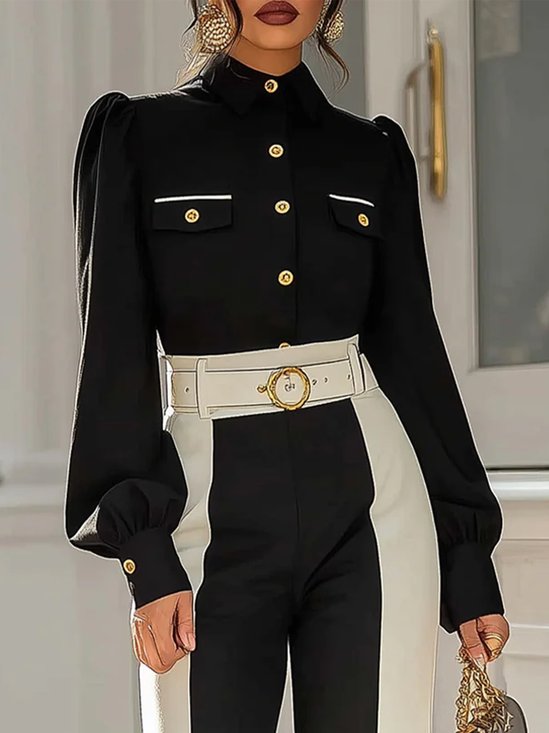 Urban Plain Buttoned Shirt Collar Shirt