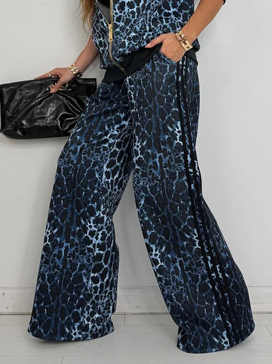 Casual Leopard Buttoned Straight Pants