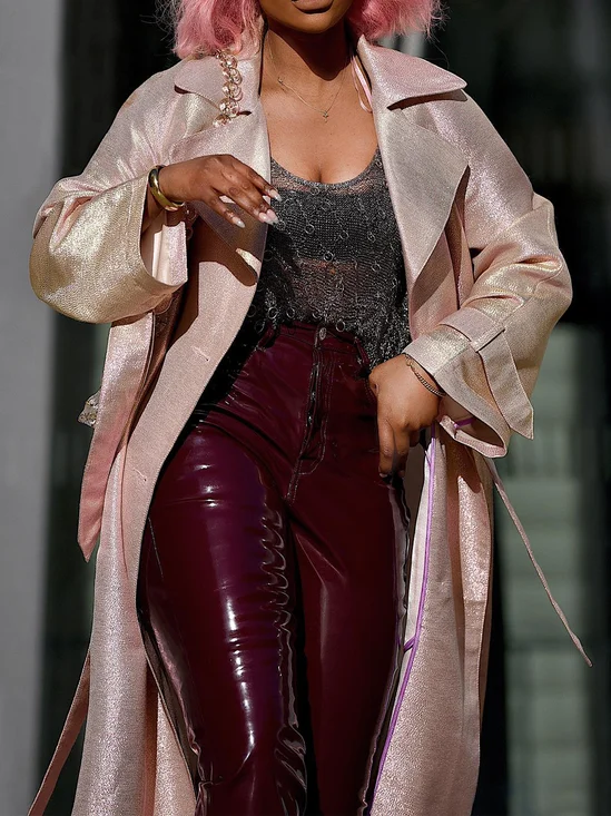 Elegant Plain Lapel Collar Trench Coat