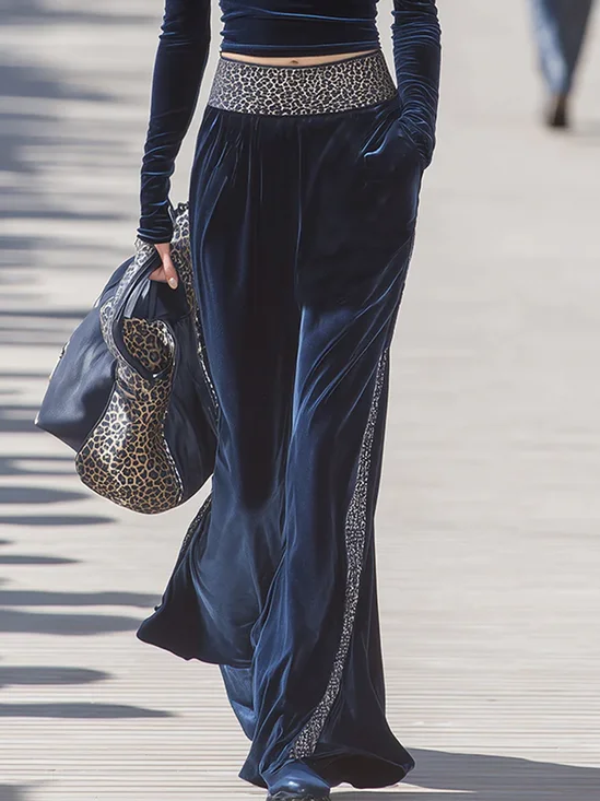 Casual Leopard Split Joint Wide Leg Pants