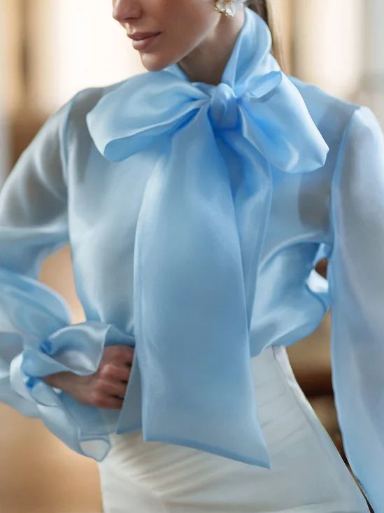 Elegant Plain Bow Blouse