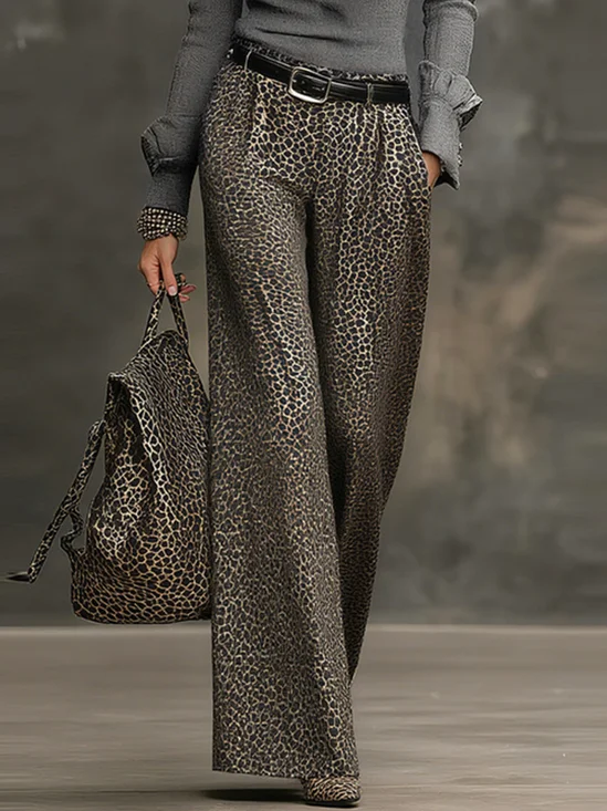 Urban Leopard Wide Leg Pants No Belt