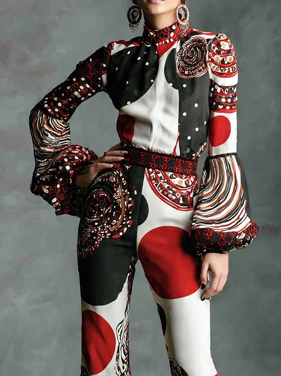 Urban Geometric Stand Collar Blouse