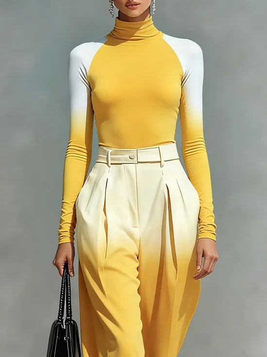 Urban Gradient Pattern Mock Neck T-shirt