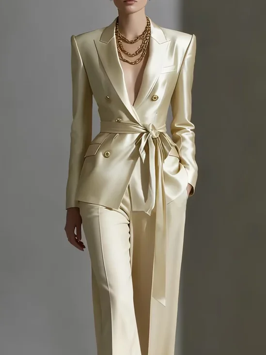 Urban Plain Blazer With Belt