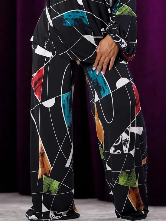 Urban Geometric Printing Straight Pants