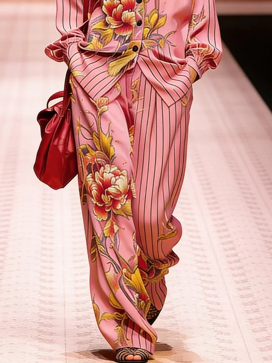 Casual Floral Straight Pants