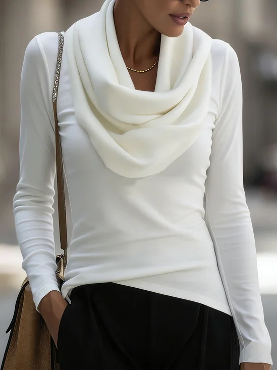 Casual Plain Cowl Neck Blouse