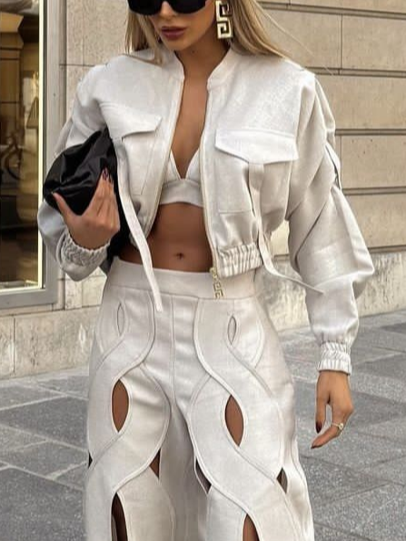 Casual Zipper Plain Jacket