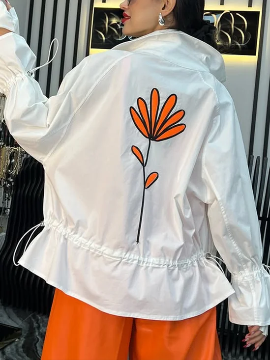 Casual Floral Shawl Collar Trench Coat