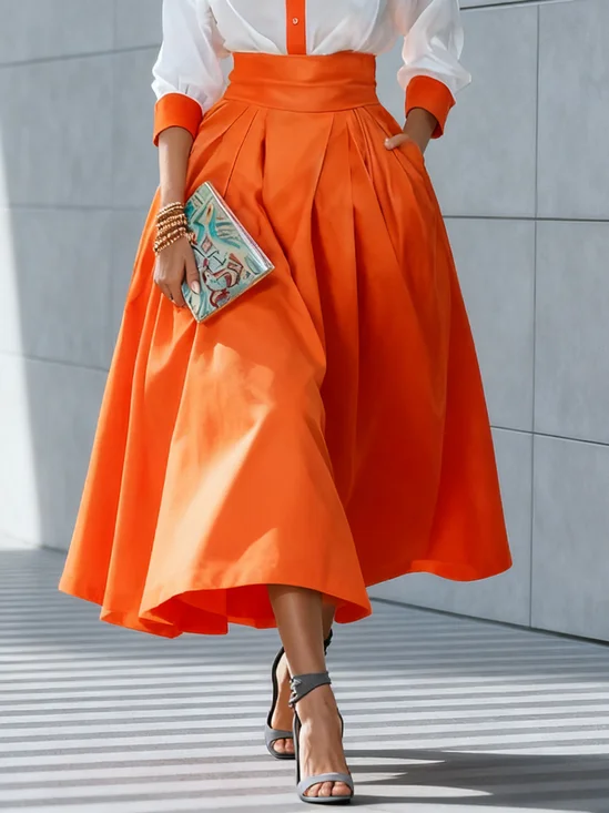 Elegant Plain Midi Skirt