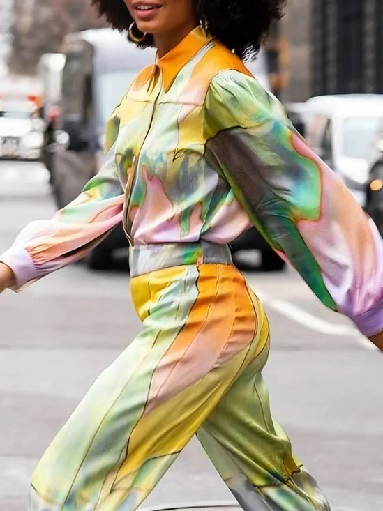 Urban Abstract Printing Shirt Collar  Shirt