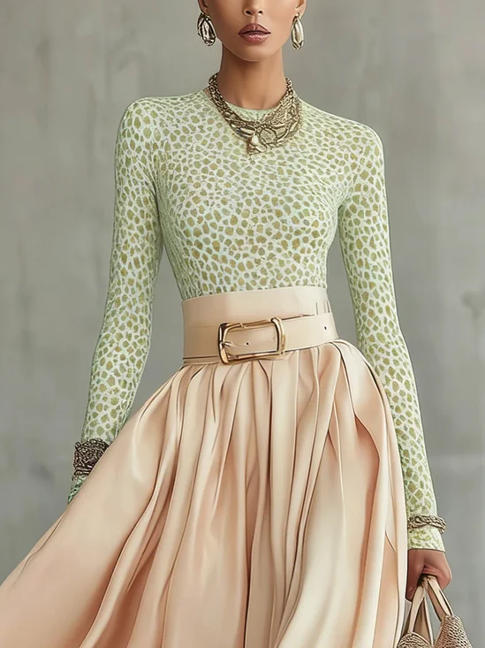 Urban Abstract Polka Dots Printing Crew Neck  T-shirt