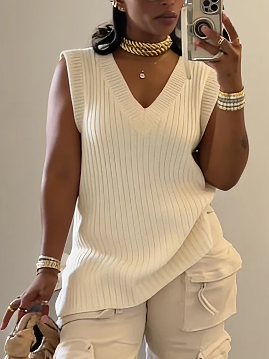 Casual Plain V Neck Sweater