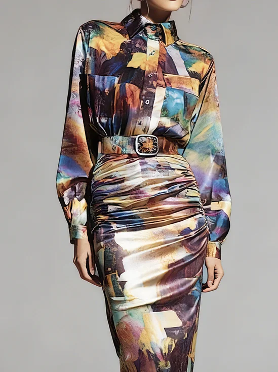 Elegant Random Print Shirt Collar Shirt