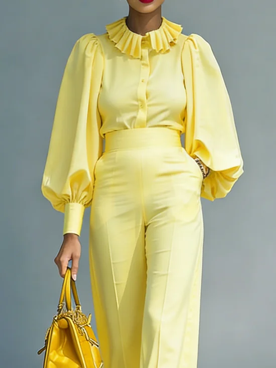 Urban Plain Lotus Leaf Collar Shirt