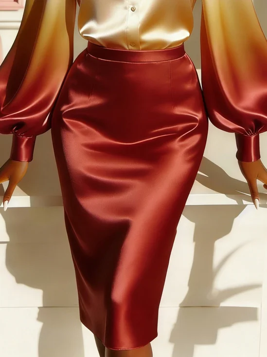 Urban Satin Plain Midi Skirt