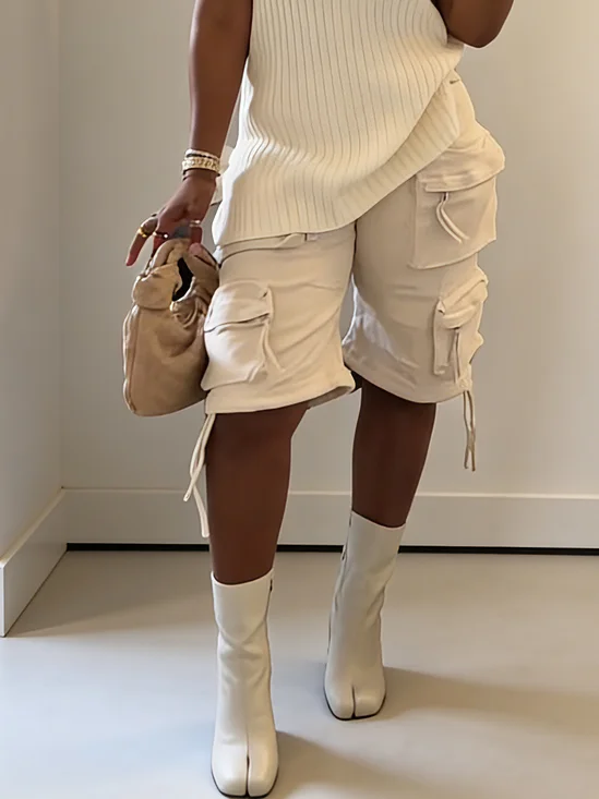 Denim Casual Plain Pockets Cargo Pants