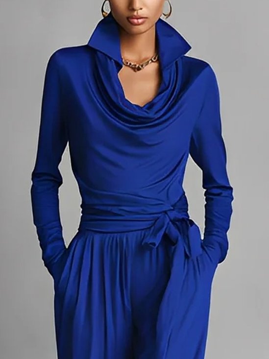 Elegant Plain Shawl Collar Blouse