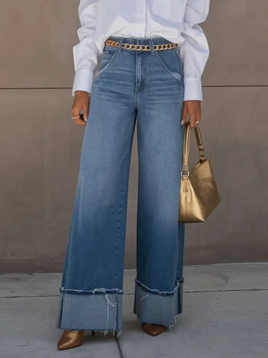 Pockets Casual Loose Jeans With No Belt