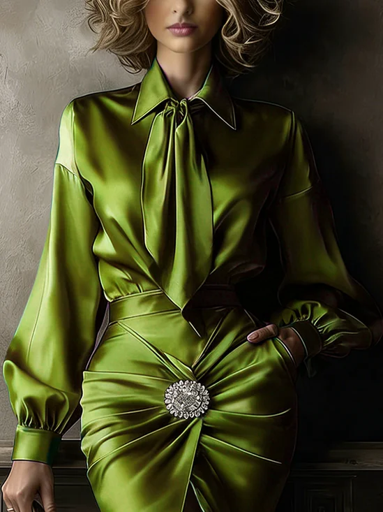 Satin Elegant Plain Shirt Collar Shirt