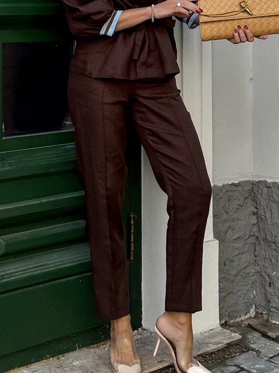 Cotton And Linen Urban Plain Straight Pants