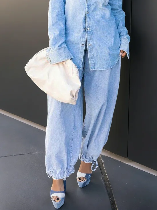 Casual Loose Denim Plain Jeans