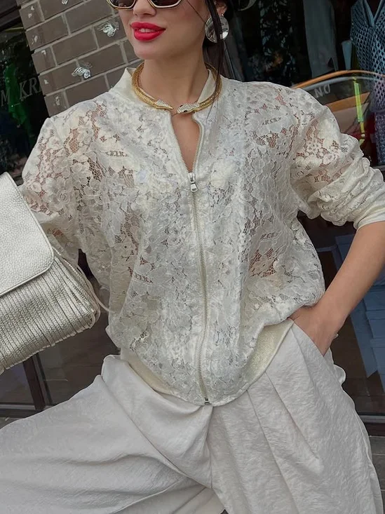 Urban Zipper Plain Crew Neck Jacket