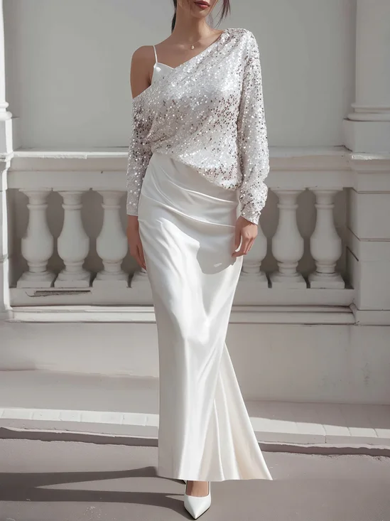 Elegant Plain Glitter Spaghetti Maxi Dress