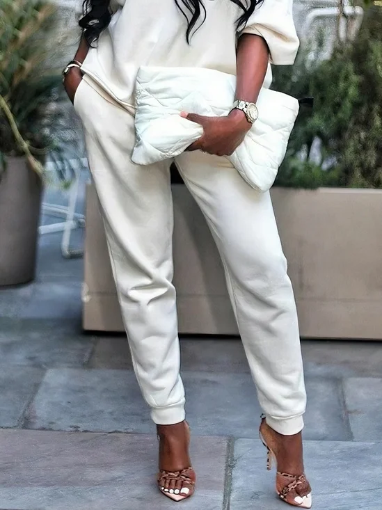 Casual Plain Ankle Banded Pants