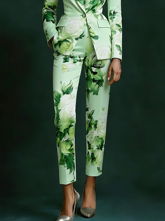 Elegant Floral Printing Straight Pants
