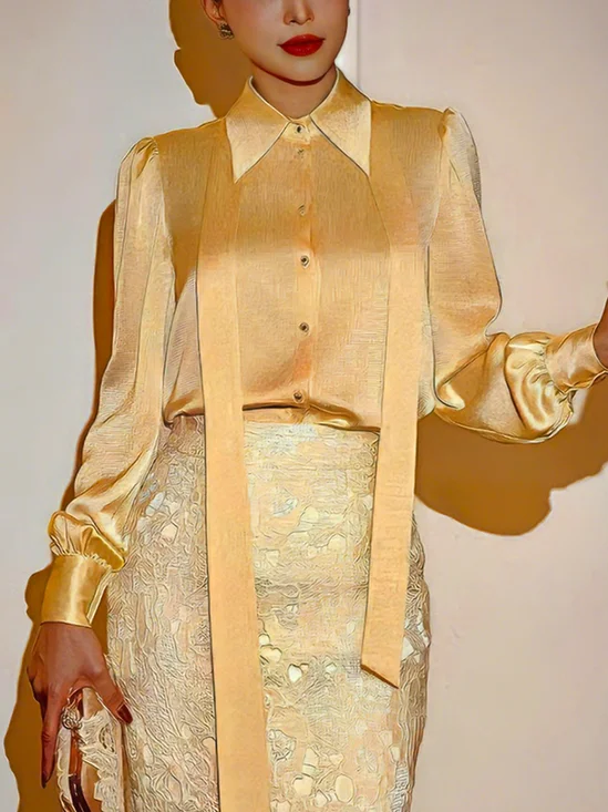 Elegant Plain Shirt Collar Shirt