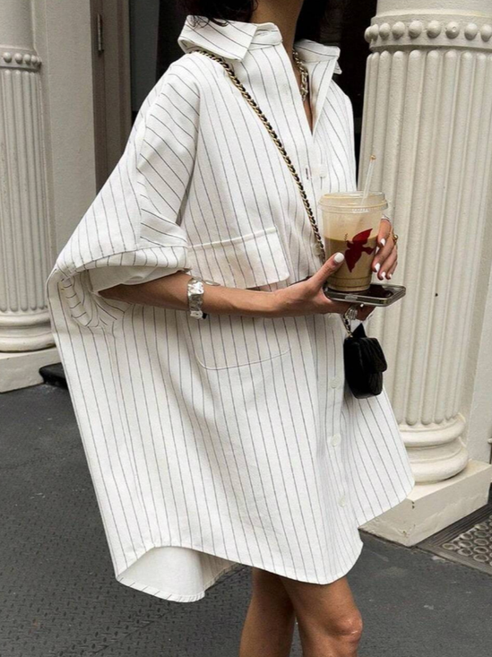 Urban Striped Buttoned  Knee Length Dress