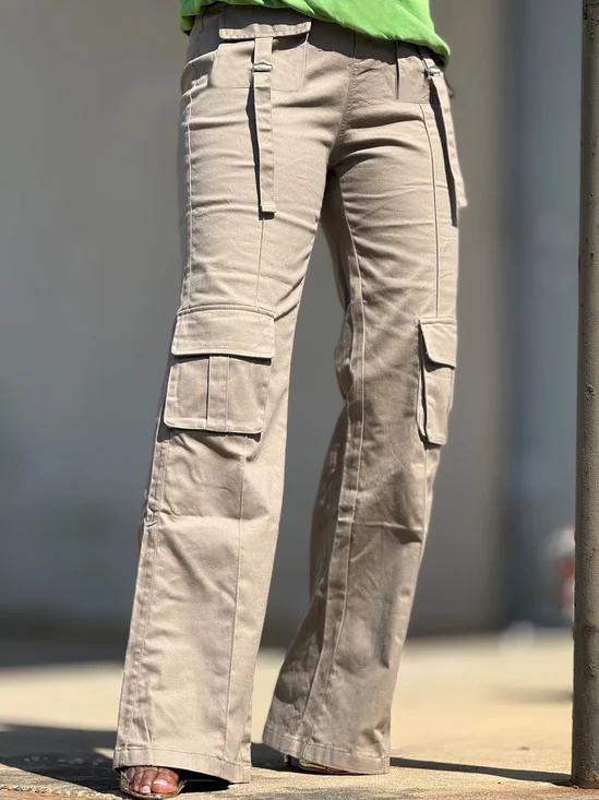 Casual Plain Pockets Cargo Pants