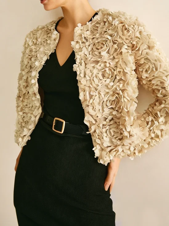 Elegant Plain Crew Neck Jacket