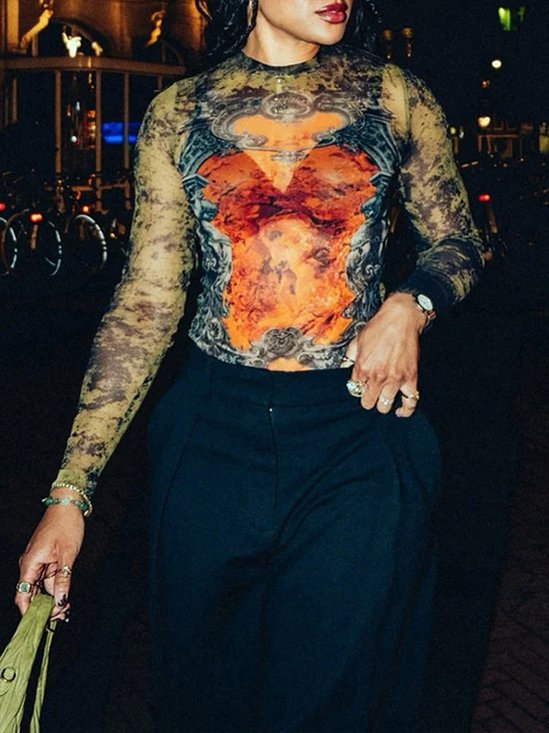 Elegant Random Print Printing Crew Neck T-shirt