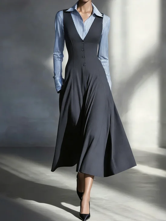 Urban Plain V Neck Midi Dress