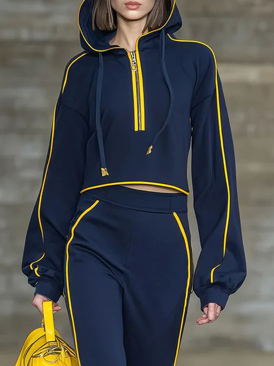 Casual Color Block Zipper Raglan Sleeves Hoodie