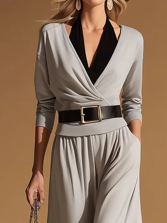 Casual Color Block Halter Blouse