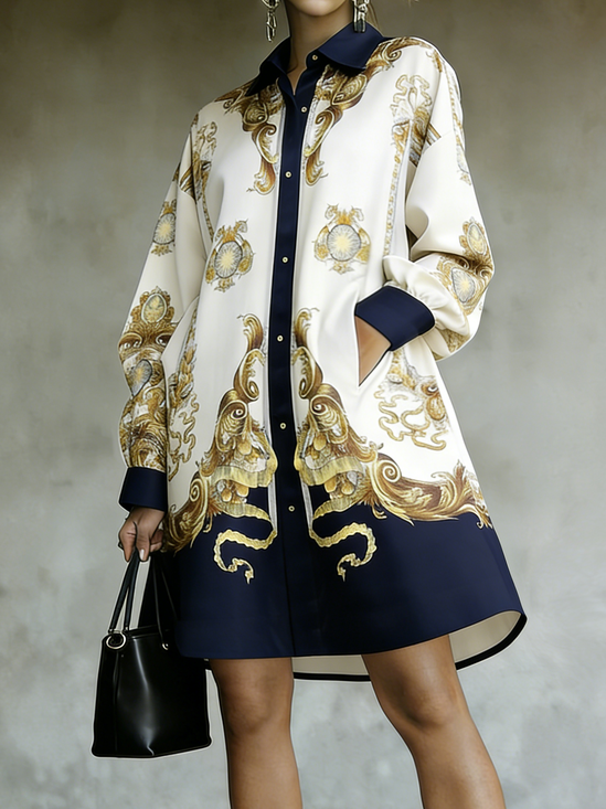 Urban 3D Printing Shirt Collar Mini Dress