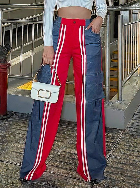 Casual Color Block Split Joint Cargo Pants