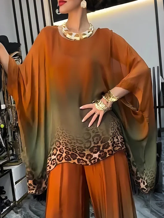 Urban Ombre Printing Crew Neck Dolman Sleeve Blouse