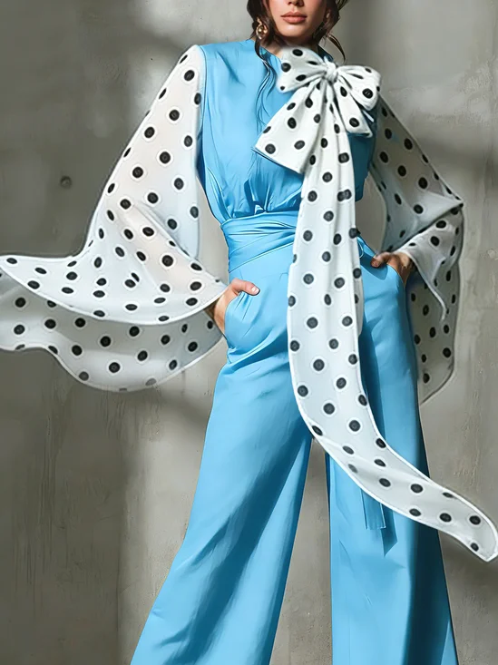 Elegant Polka Dots Split Joint Bell Sleeve Blouse
