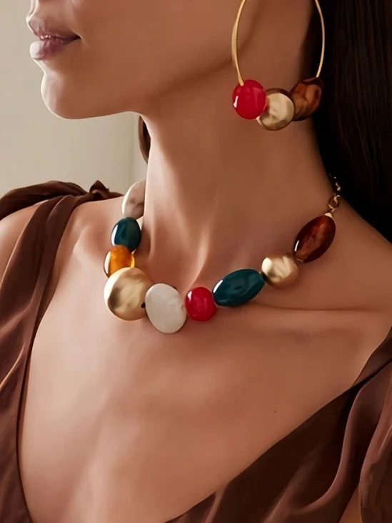 Double-layered Pendant Candy Crystal Choker Necklace For Women's Jewelry