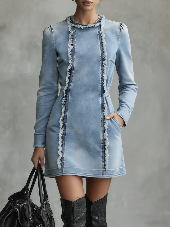 Urban Plain Crew Neck Mini Dress