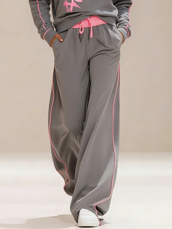 Casual Color Block Split Joint Wide Leg Pants