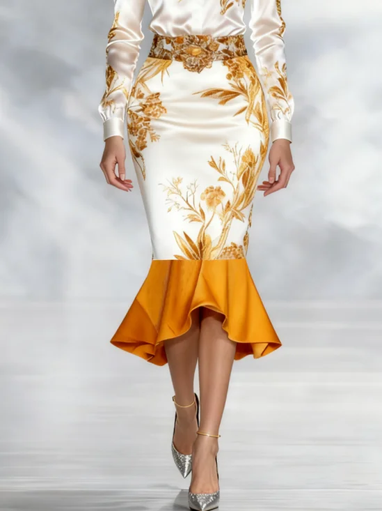 Elegant Floral Midi Skirt