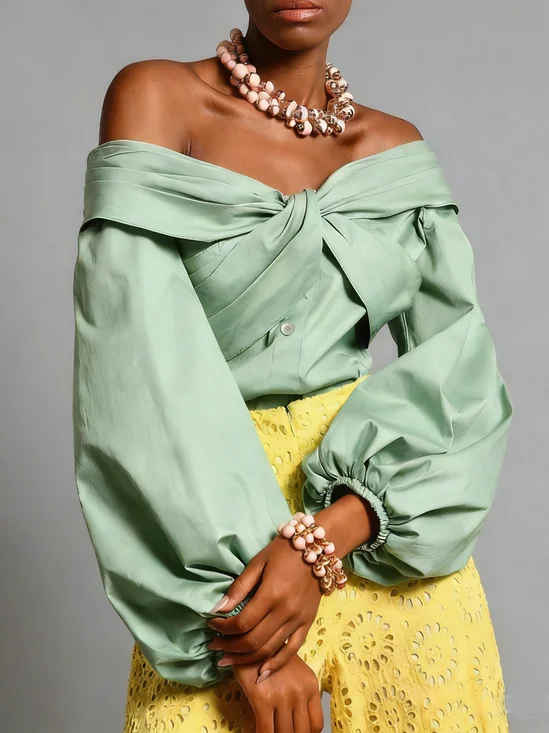 Urban Cotton Plain Cross Off The Shoulder Shirt