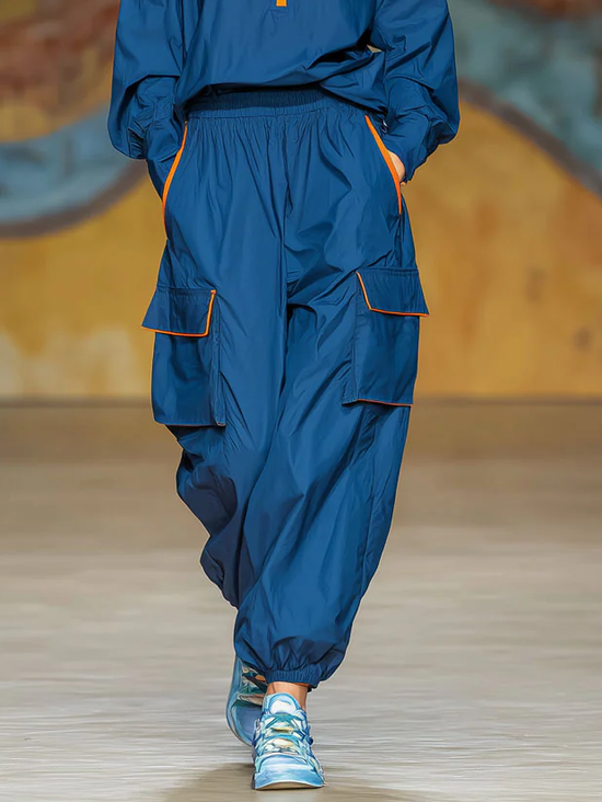 Casual Color Block Pockets Cargo Pants