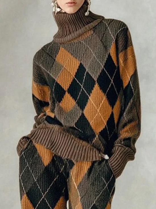 Casual Plaid Turtleneck Sweater